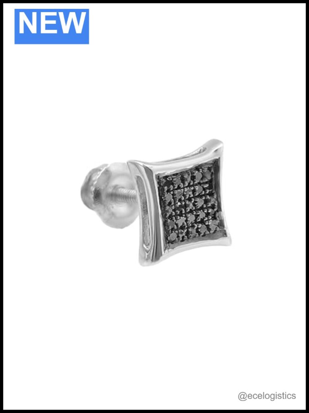 Sterling Silver Black Diamond Stud Earring Unisex Single 0.05 Ct